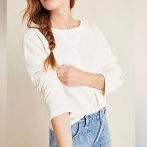 Anthropologie Maeve White Textured Long Sleeve/Sweater